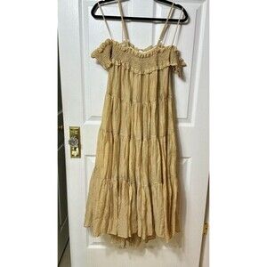Mable Womens Small Talula Layered off Shoulder Maxi Dress Party Lined Crinkle